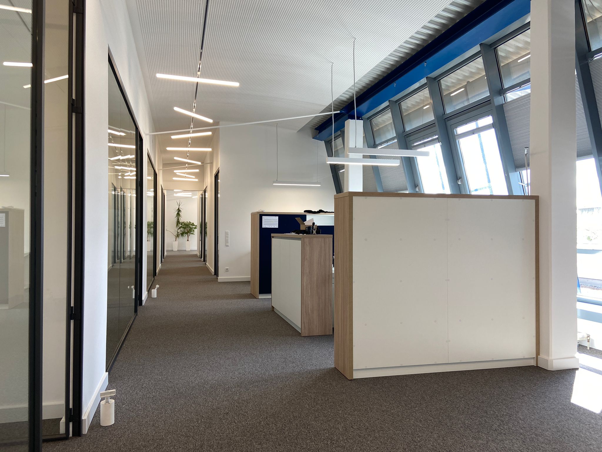 Bürobeleuchtung für Empfang und Verkehrswege mit LED-Lichtlinien